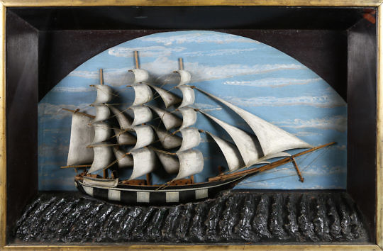 American Folk Art Ship Shadowbox Diorama