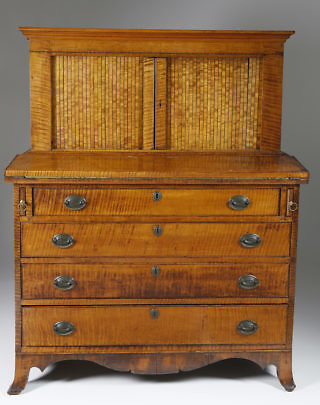 American Federal Tiger Maple and Cherrywood Writing Cabinet