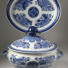 Chinese Export Porcelain Blue Fitzhugh Oval Soup Tureen, Cover, and Stand