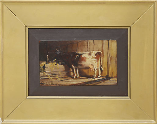 Wendell Macy (1845-1913) Oil on Door Panel "Portrait of a Cow",