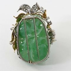 Vintage 18k Yellow And White Gold Diamond Accented Jadeite Brooch Attributed To Paul Flato