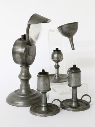 Collection of Five American Pewter Lighting Devices