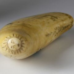 Fine Pair of Patriotic Wax Engraver Scrimshawed Sperm Whale Teeth