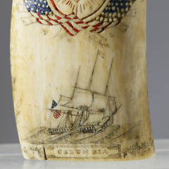 Fine Pair of Patriotic Wax Engraver Scrimshawed Sperm Whale Teeth