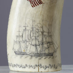 Fine Pair of Patriotic Wax Engraver Scrimshawed Sperm Whale Teeth