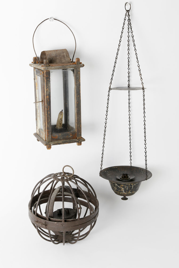 Lanterns Group of Three Different Types of Hanging Lamps and Lanterns