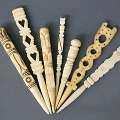 Seven Assorted Whaler Carved Ivory Bodkins