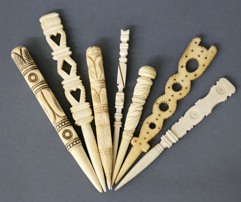 Seven Assorted Whaler Carved Ivory Bodkins