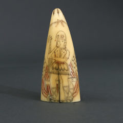 A Fine Lady Liberty Whaler Scrimshaw and Polychrome Whale Tooth