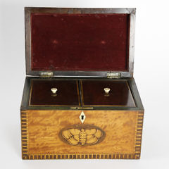 English Regency Dual Compartment Inlaid Satinwood Tea Caddy