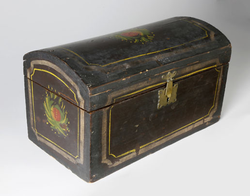 American Diminutive Paint Decorated Dome Top Document Box
