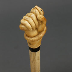 Fine Whaler Carved Whale Ivory and Whalebone Walking Stick