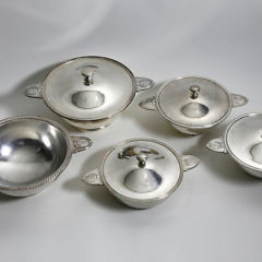 Group of Five Christofle French Silver Plate Covered Nautical Decorated Tureens