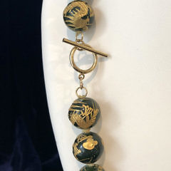 16mm Green Canadian Bead Engraved with Gold Necklace