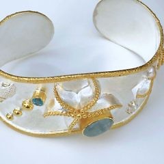 Blue Topaz and Aquamarine Sterling Silver Vermeil Sea Life Cuff Bracelet