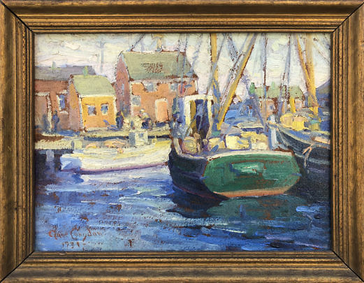 Anne Ramsdell Congdon (American 1873-1958) Oil on Artist Board “Commercial Wharf, Nantucket”