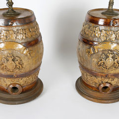 Pair of 19th Century Scottish Stoneware Whiskey Dispenser Barrel Lamps