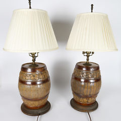 Pair of 19th Century Scottish Stoneware Whiskey Dispenser Barrel Lamps