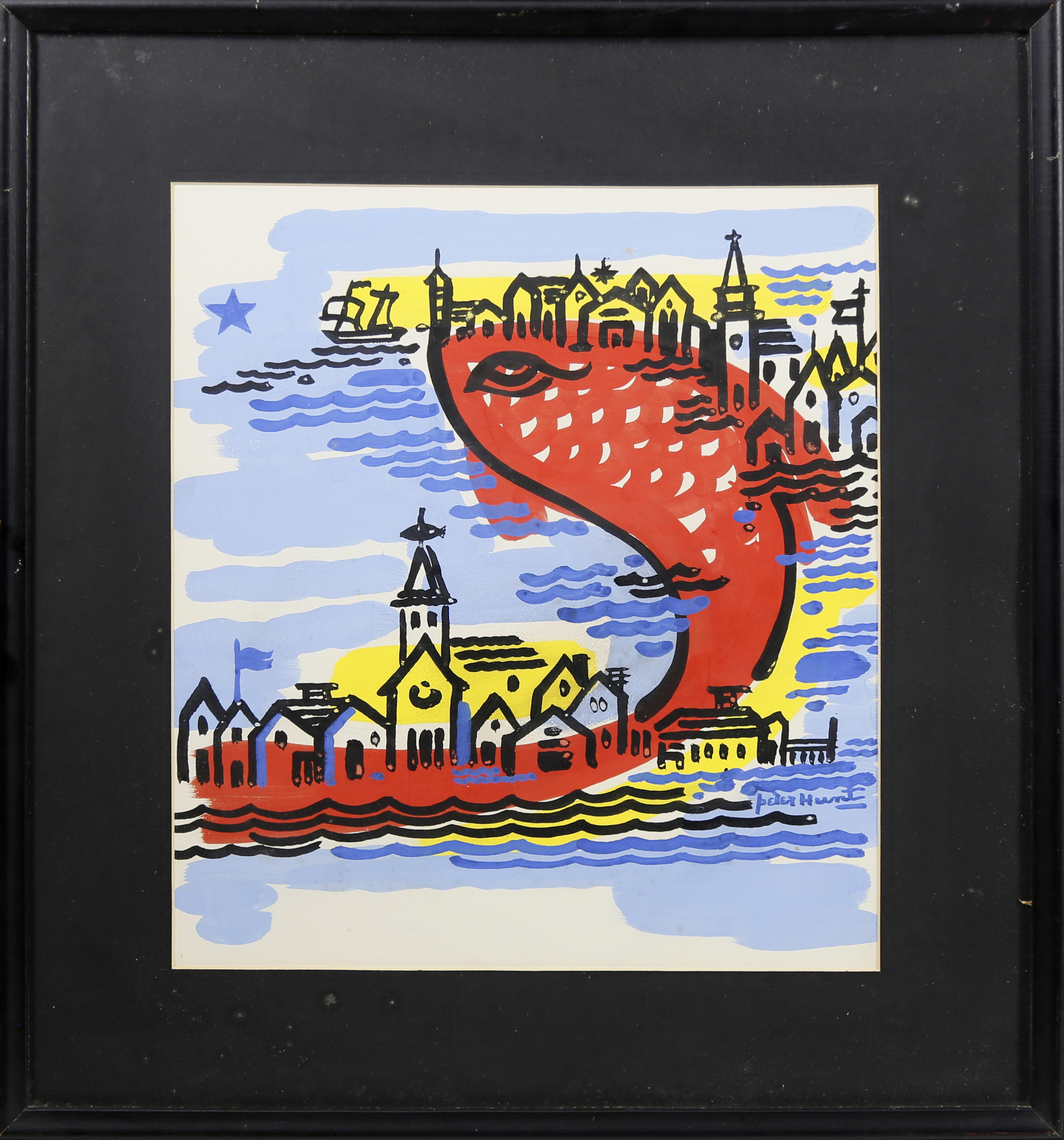 Peter Hunt - Peter Hunt Folk Art Tempera On Paper “Cape Cod Red Fish ...