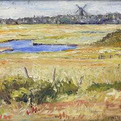 Walter Gilman Page Oil on Artist Board “Across the Marsh, Nantucket”