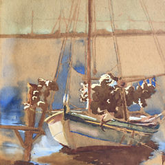 Ruth Haviland Sutton Watercolor on Artist Board “Still Docked”