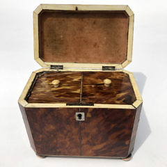 English Regency Tortoiseshell Double Compartment Tea Caddy