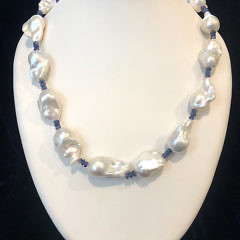 39457 Baroque Pearl and Saphire Bead Necklace