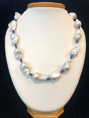 39457 Baroque Pearl and Saphire Bead Necklace