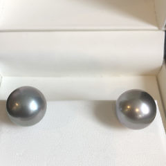 13.3mm Tahitian South Sea Gray Pearl Earrings