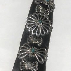Vintage Navajo Sand Cast Sterling Silver and Turquoise Concho Belt