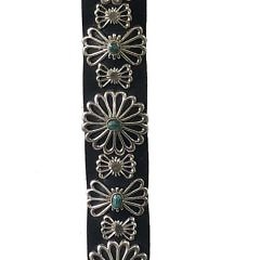 Vintage Navajo Sand Cast Sterling Silver and Turquoise Concho Belt