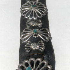 Vintage Navajo Sand Cast Sterling Silver and Turquoise Concho Belt