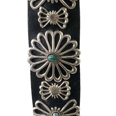 Vintage Navajo Sand Cast Sterling Silver and Turquoise Concho Belt
