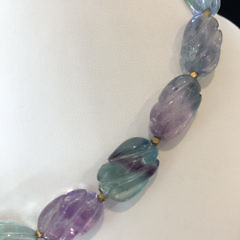 16mm x 24mm Carved Fluorite Bead Necklace