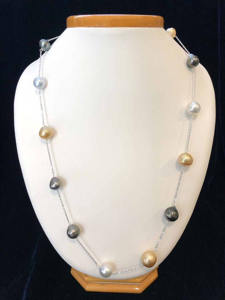 South Sea Tin Cup Necklace 14mm x 11mm South Sea MultiColor Pearl