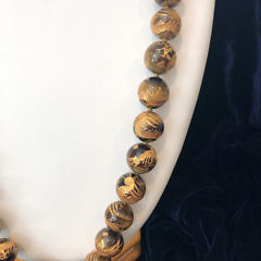 16mm Tiger’s Eye Gold Engraved Bead Necklace