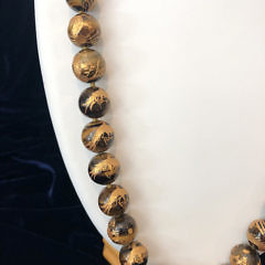 16mm Tiger’s Eye Gold Engraved Bead Necklace