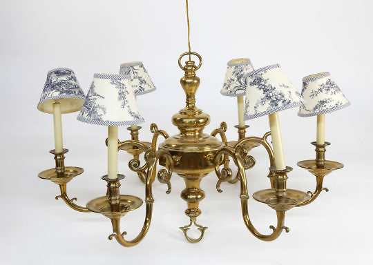 452-4600 Brass Chandelier with shades_1271 2