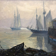 Charles Stepule Oil on Canvas “Two Sloops at Sunset”