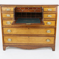 American Federal Tiger Maple Chest of Drawers with Drop Down Desk