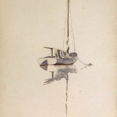 Doris and Richard Beer Watercolor on Paper “Lone Catboat”