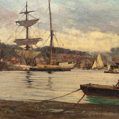 George Henry Perkins Oil on Panel “British Harbor Scene”