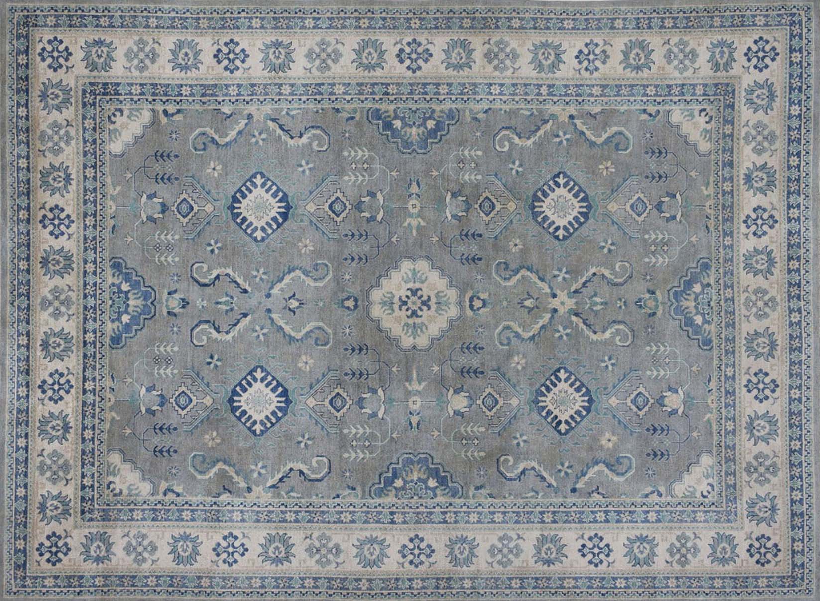 Kazak Rug Gray, Blue and Creme Hand Knotted Kazak Oriental Rug