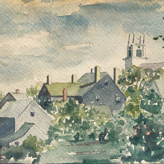 C.D. Heywood Watercolor on Paper “View of the First Congregational Church and Nantucket Roof Tops”