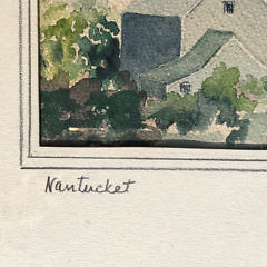 C.D. Heywood Watercolor on Paper “View of the First Congregational Church and Nantucket Roof Tops”