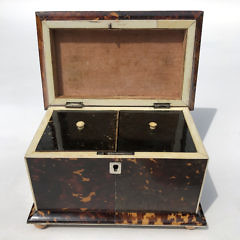 English Regency Tortoiseshell Double Compartment Tea Caddy