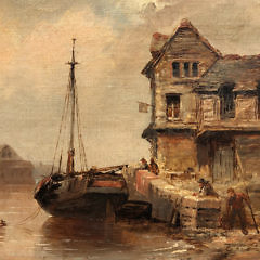 Alfred Montague “Docked Fishing Boat – Unloading the Catch”