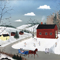 Charlie Munro Oil on Panel “Winter Sleigh Ride Scene”