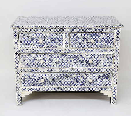 39727 Blue and White Bone Chest of Drawers