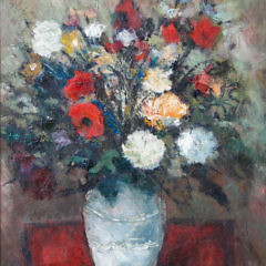 Jean Kaufelt Oil on Artist Board “Spring Bouquet in a White Vase”